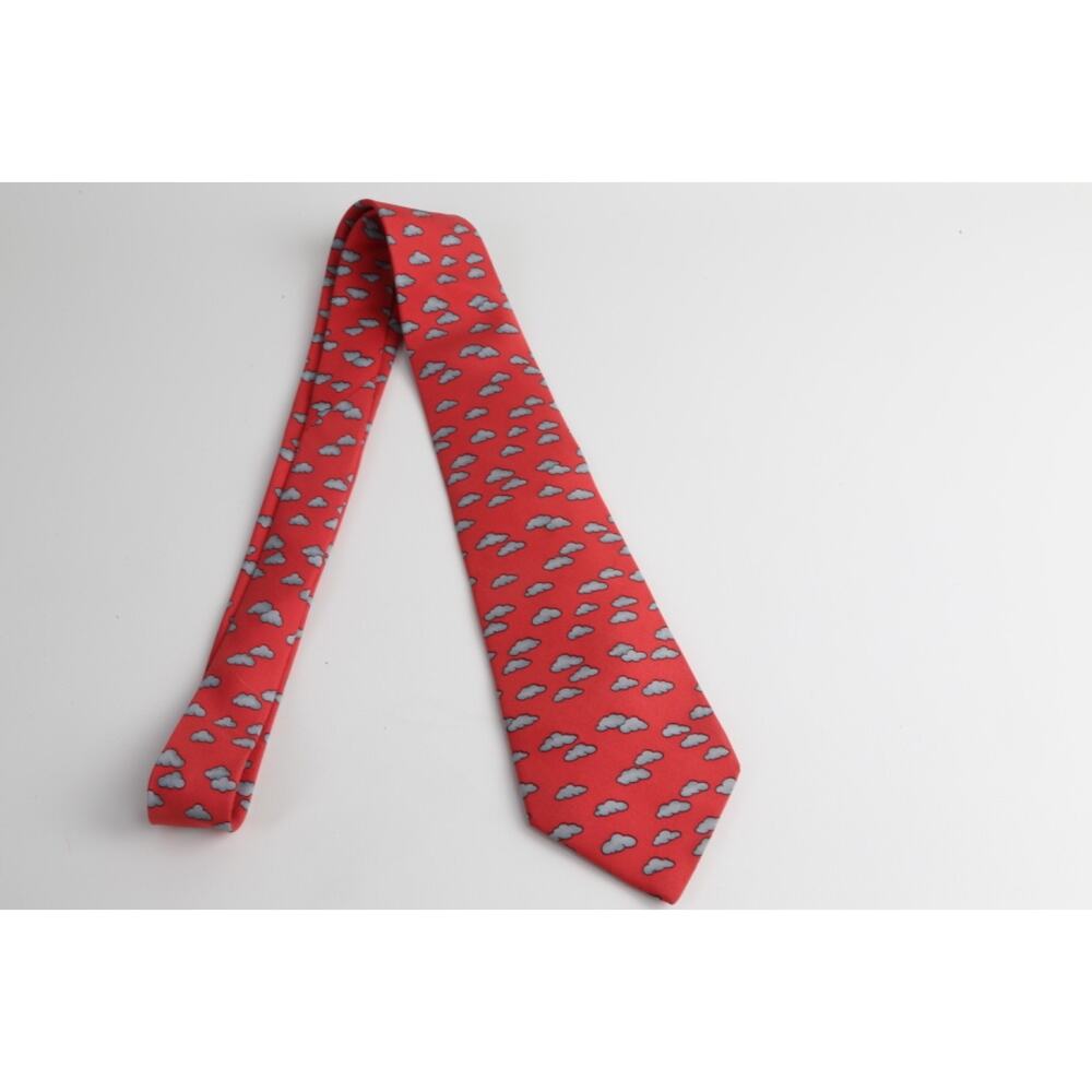 Vintage Hermes Silk Tie Red Grey Cloud Pattern Made in France Luxury - Picture 6 of 10